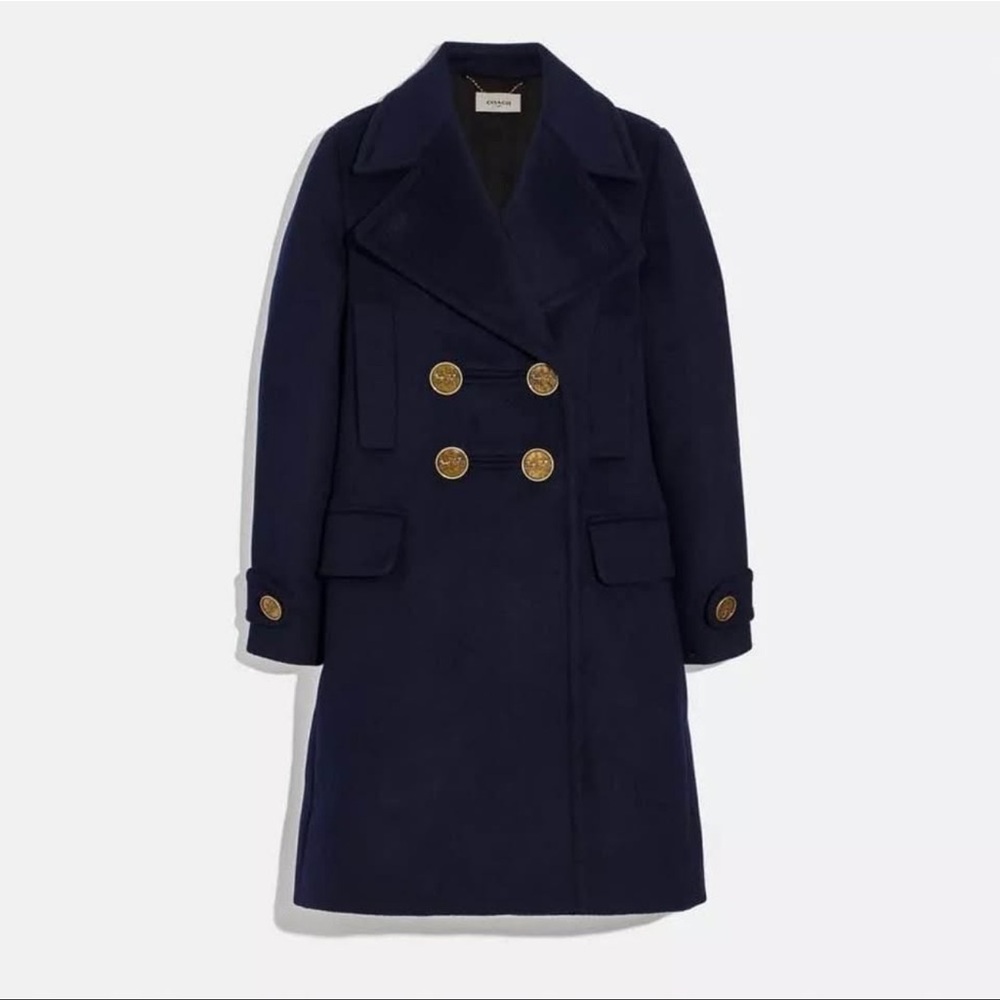 Coach Navy Double Breasted Coat